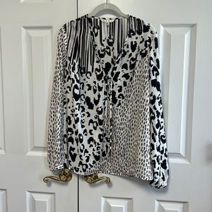 CAbi #590 Animal Print Faux Wrap Blouse